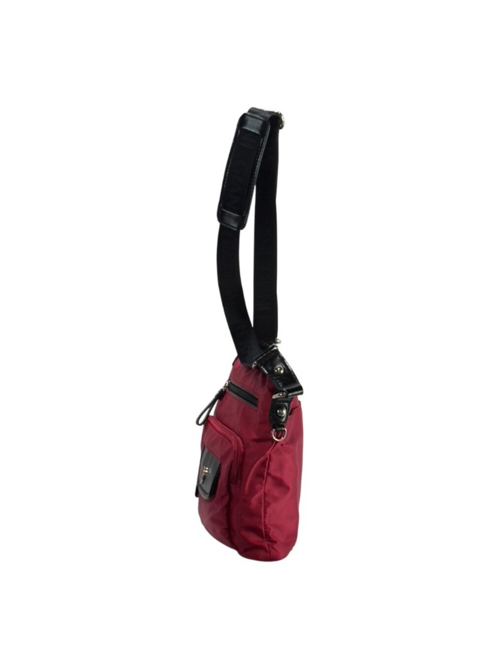 Giani Bernini Red Crossbody Nylon Shoulder Bag Adjustable Black Strap Zip Close - Picture 6 of 16